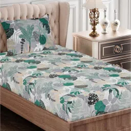 sej by nisha gupta Green Floral 144 TC Cotton Single Bed Sized Bed Sheets With 1 Pillow Cover-picture-35