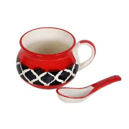 CDI Red & Black Set of 2 Printed Ceramic Soup Mugs And Spoons image 3