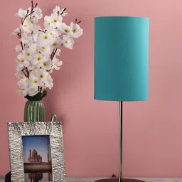 BTR CRAFTS Turquoise Blue Cylindrical Shaped Metal Table Lamp with Adjustable Cord-7