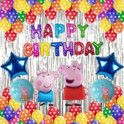 Printed peppa pig birthday theme decoration combo set for kids girls boys Balloon-image-74