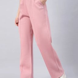 Women Solid Pink Track Pants-image-3