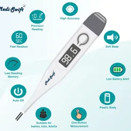 Mediswift 10 Seconds Digital thermometer Alarm & Beeper Alert Fast Reading for Kids & Adults Thermometer image 3