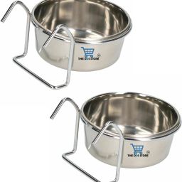 Bird Feeding Dish Cups, Parrot Food Bowl Holder-Stainless Steel Coop Cup, Bird Cage Water Bowl for Parakeet African Greys Conure Cockatiels Lovebird Budgie Chinchilla Hook Holder 300.ml Pack of 2 ROUND Steel Pet Bowl-20