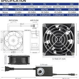 Enormity 80x38mm Computer Muffin Exhaust Fan Speed Controller 12V 5000RPM Variable Speed Fan with Heat Sinks All in one Cooler image 5