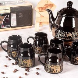 Stylish Tea Cup Black Flask Cane with Cattle Rajasthani Printed Ceramic Coffee Mug-3