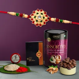 Rakhi Combo for Brother with chocolate(almond-butterscotch)(96-GM)Y22K1_501_AS Assorted Gift Box-image-97