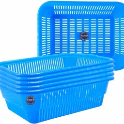Wonder Plastic Natasha 1013 Basket, Set of 6, Blue Color, Made in India Plastic Fruit & Vegetable Basket-13