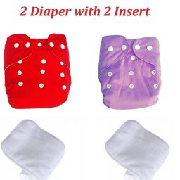Baby Reusable Cloth Diaper, Washable Adjustable Infants Nappy with Insert- (0-24 Months, Pad Included) - Pack/Combo of (2 Cloth Diaper+2 Microfiber Insert)-22