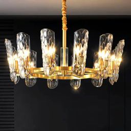 Stello Luxe Radiance Chandelier Gold Frame with Textured Crystal Shades-picture-23