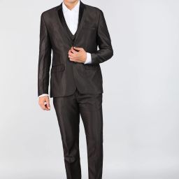 Men 3PC CNRST CT & SW LAPEL SUIT IN URBAN FT Solid Suit-image-39