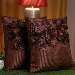 Brown Embroidered Polyester 16X16 Inches Cushion Cover (Set of 2) by Hosta Homes-picture-14