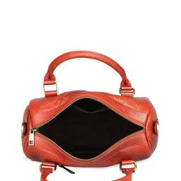 GENWAYNE Tan Textured Leather Structured Handheld Bag With Cut Work image 2