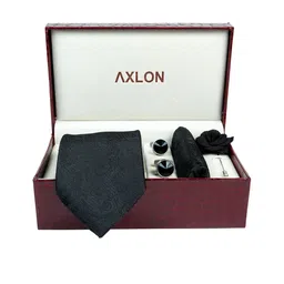 AXLON Men Printed Tie With Pocket Square, Cufflink & Flower Pin image 2