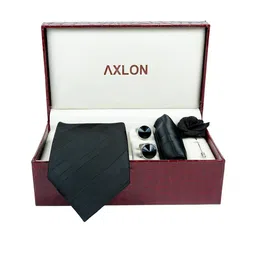 AXLON Set Of 4 Printed Necktie Pocket Square With Cufflink & Flower Pin Accessory Gift Set image 5