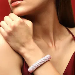 Rubans Silver-Plated Dual Tone Baguette-Cut Cubic Zirconia Openable Bracelet-2