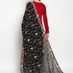 Dupatta Bazaar Black & Red Embroidered Dupatta with Thread Work image 2