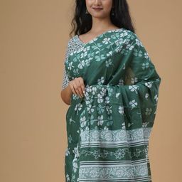 JALTHER Ethnic Motifs Printed Mulmul Cotton Block Print Saree image 4