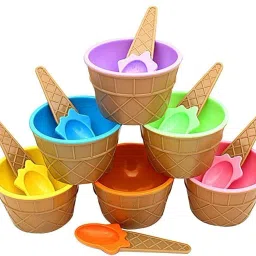 Free Plastic 6 Ice Cream Cone Shape Bowl with 6 Spoons - Plastic-picture-14