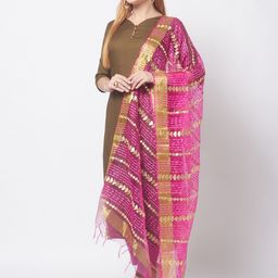 Dupatta Bazaar Fuchsia & Gold-Toned Embroidered Organza Dupatta with Zardozi image 3
