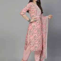 BAESD Ethnic Motifs Embroidered Regular Mirror Work Straight Kurta With Trousers & Dupatta image 4