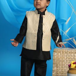 VASTRAMAY Boys Cream Printed Woven Nehru Jackets-16