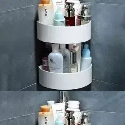 PackOf 3 Multipurpose Bathroom Kitchen Triangle No Drill Shelf Adhesive Bathroom Plastic Wall Shelf-image-1