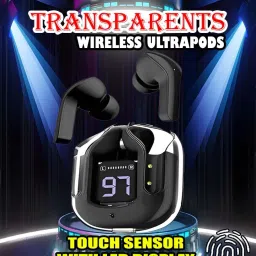 crecro Ultrapod Bluetooth Earbuds Headset Crystal Transparent Design,LED Display P65 Smart Headphones-image-42