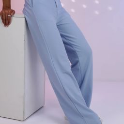 Women Regular Fit Blue Cotton Blend Trousers-image-88