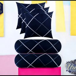 3 Cushion 2 bolster Microfibre Geometric Bolster Pack of 5-image-51