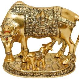 Metal Golden Kamdhenu Cow With Calf Statue,Cow and Calf Idol,Good Luck, Holy Spiritual Showpiece Figurine Sculpture Vastu Decorative Handmade Home Office Showpiece Gifts Large Gold Elegant Cow and Calf Metal Statue Holy Cow and Calf Statue Spiritual Showpiece Figurine Sculpture Decorative Showpiece - 15 cm-image-46