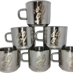 Pack of 6 Stainless Steel Double Wall Laser Printed Tea and Coffee Cups Set 100ml Each-image-42