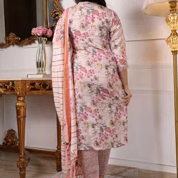 KALINI Floral Printed Regular Chanderi Cotton Kurta with Trouser & Dupatta image 5