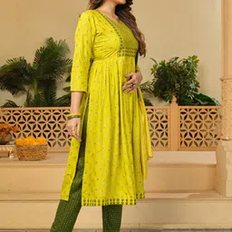 KALINI Ethnic Motifs Printed Thread Work  A-Line Kurta with Trousers And Dupatta image 5