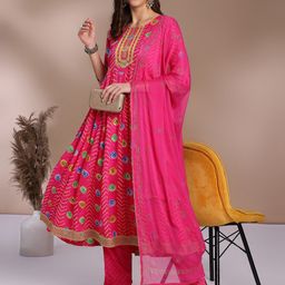 Anouk Bandhani Printed Regular Anarkali Kurta with Trousers & Dupatta-image-13