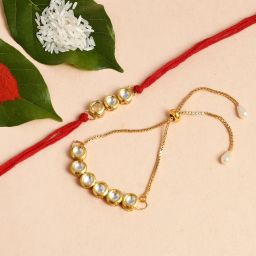 Bhaiya Bhabhi 2021-500-17 Kundan Rakhi, Greeting Card, Chawal Roli Pack Set-image-2