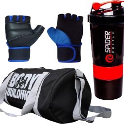 BODY BUILDING BLACK GYM BAG LYCRA BLACK GLOVE WITH SPIDER SHAKER GREEN Fitness Accessory Kit Kit-image-23