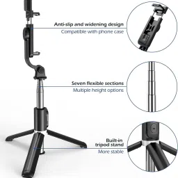hybite Selfie Stick with Light Tripod Stand 104 cm/41 inch Bluetooth Extandable Selfie Stick Tripod Rechargeable Dimmable Fill Light for YouTube Vlog Live Streaming Holder Compatible for Gopro Bluetooth Selfie Stick image 2