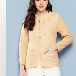metronaut Women Solid Collared Neck Beige Sweater-picture-26