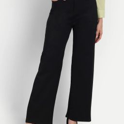 Women Loose Fit Black Lycra Blend Trousers-image-92