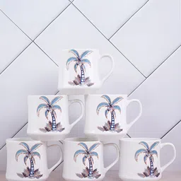 UPC White & Blue Printed Ceramic Glossy Cups Set of Cups and Mugs image 4