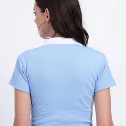 TABADTOD Typography Printed Crop Top With Collar image 3