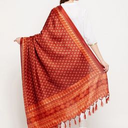 Clora Creation Rust & Orange Printed Dupatta image 5