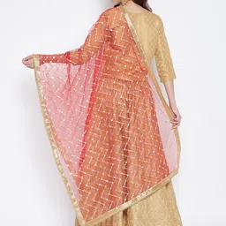 Clora Creation Women Red & Gold Geometric Embroidered Mirror Work Net Dupatta image 4