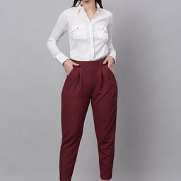 NEUDIS Women Maroon Easy Wash Trousers-image-44