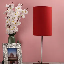 BTR CRAFTS Red Metal Cylindrical Shaped Table Lamp with Adjustable Cord-5