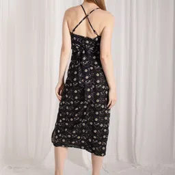 Stylecast X Hersheinbox Tie-Up Floral Print Net A-Line Midi Dress image 4