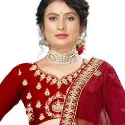 MANVAA Embroidered Beads and Stones Semi-Stitched Lehenga & Unstitched Blouse With Dupatta image 2