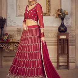 Warthy Ent Embroidered Thread Work Semi-Stitched Lehenga & Unstitched Blouse With Dupatta image 4