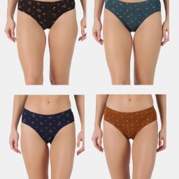 Pack of 4 Dollar Lehar Super Combed Cotton Women's Printed Solid Panty Women Hipster Multicolor Panty-image-65