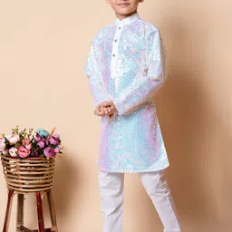 BAESD Boys Embellished Regular Sequinned Dupion Silk Kurta with Pyjamas image 3
